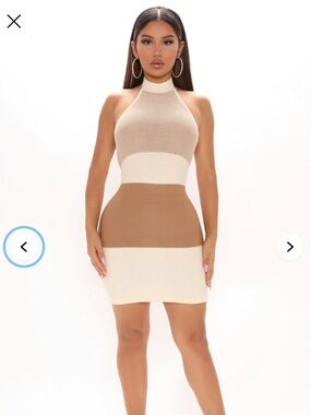 Cream & Taupe Backless Knit Mini Dress